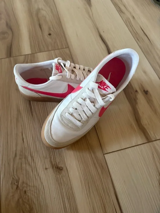 Nike White Sneakers with Pink Swoosh and Gum Sole - Picture 2 of 4